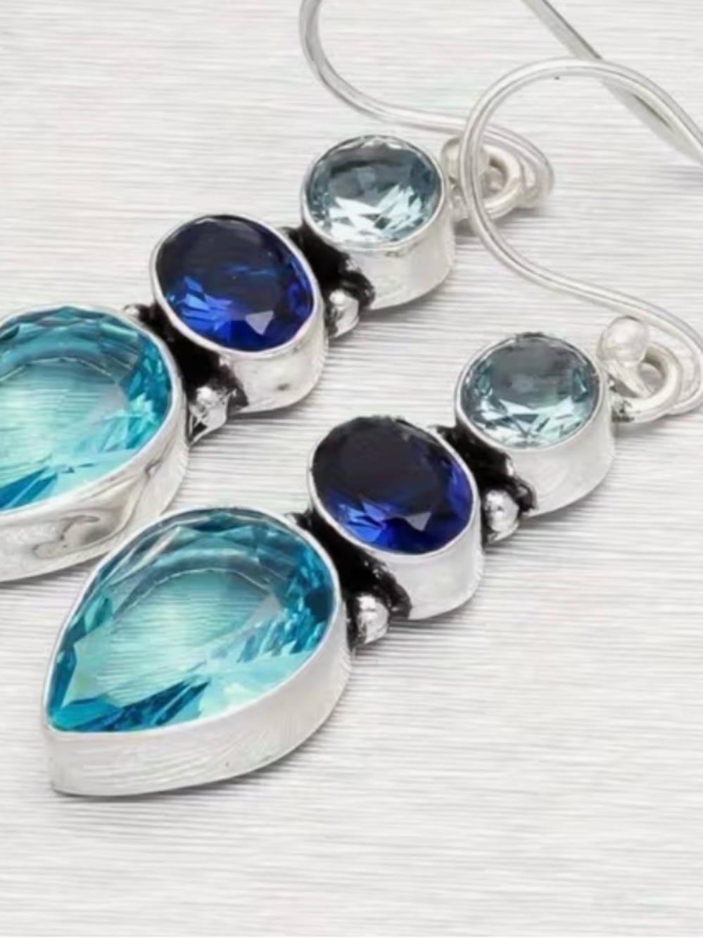Silver Drop Earrings Blue and Teal Stones Boho style for day or evening NWOT